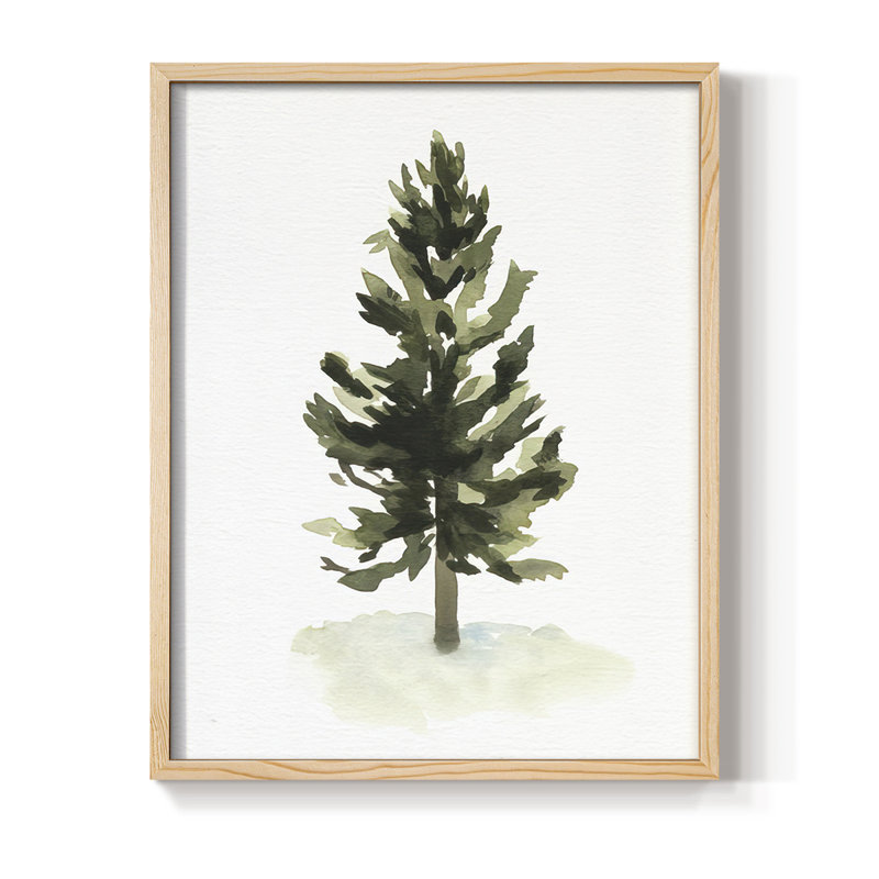 Aquarelle pin I, reproduction encadrée - bois massif, Naturel, H 11 po x l 9 po
