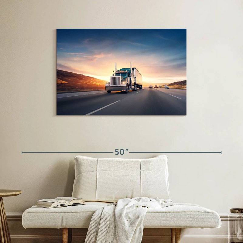 Camion excès de vitesse Mehar au coucher du soleil, H 26 po x l 39 po