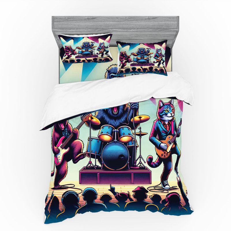 Ensemble de literie à bascule Ambesonne et pêche bleu fuchsia, Housse de couette très grand lit californien + 3