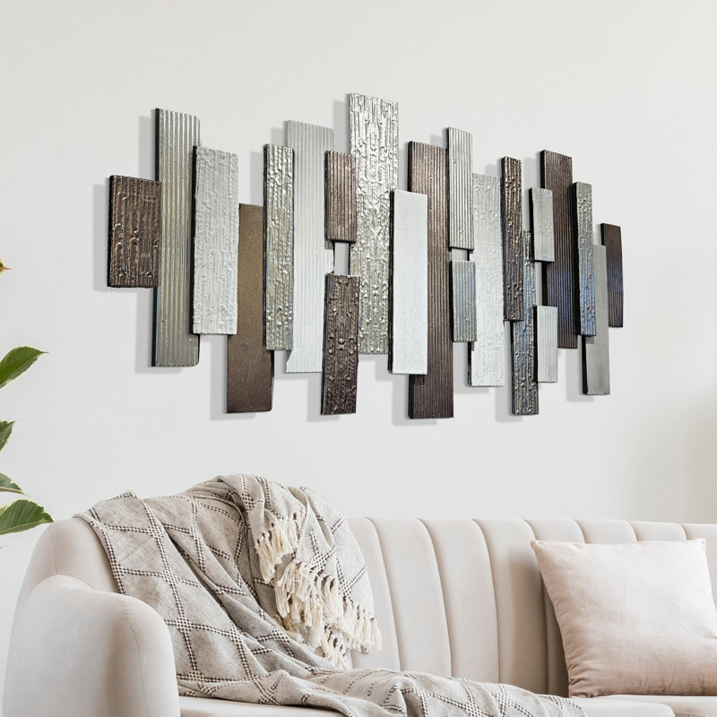 Grande grande décoration murale en métal pour le salon, métal, bronze moderne, largeur de 44 pouces