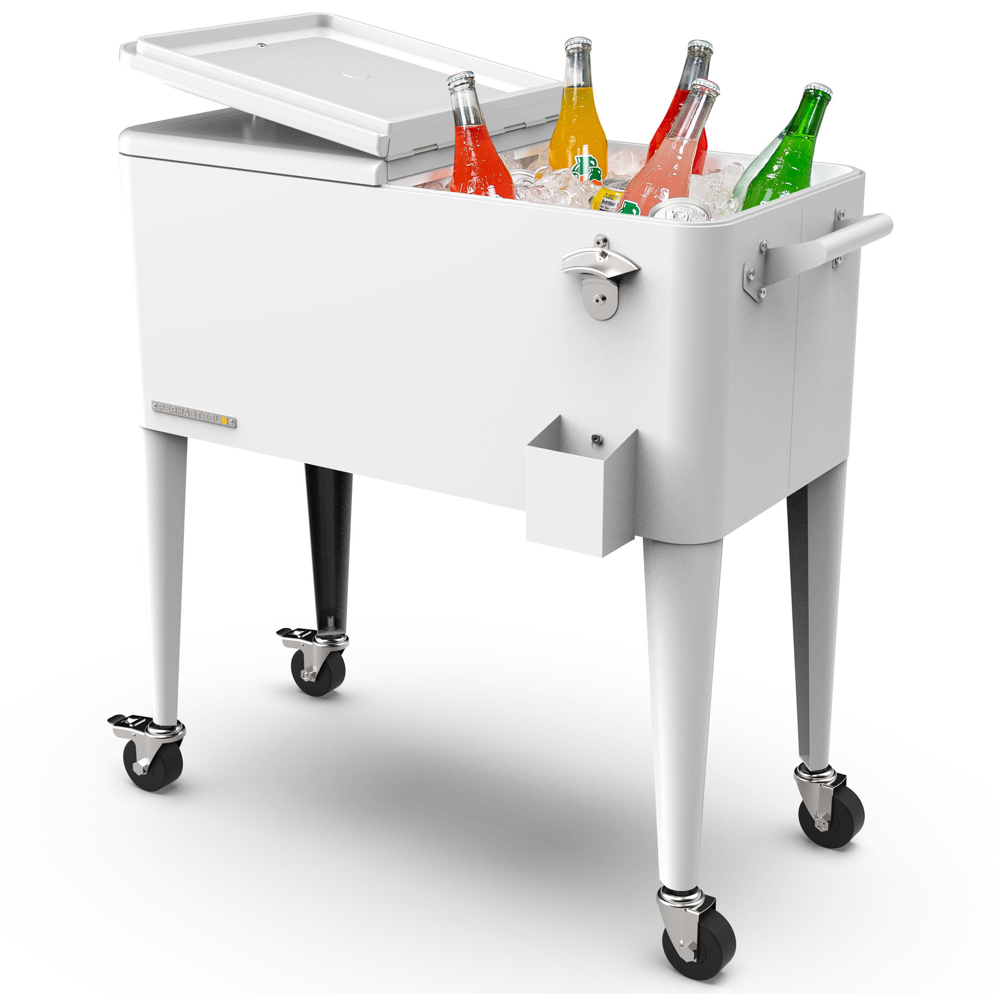 Permasteel 80-Qt Classic Outdoor Patio Cooler On Wheels, White, Without Divider
