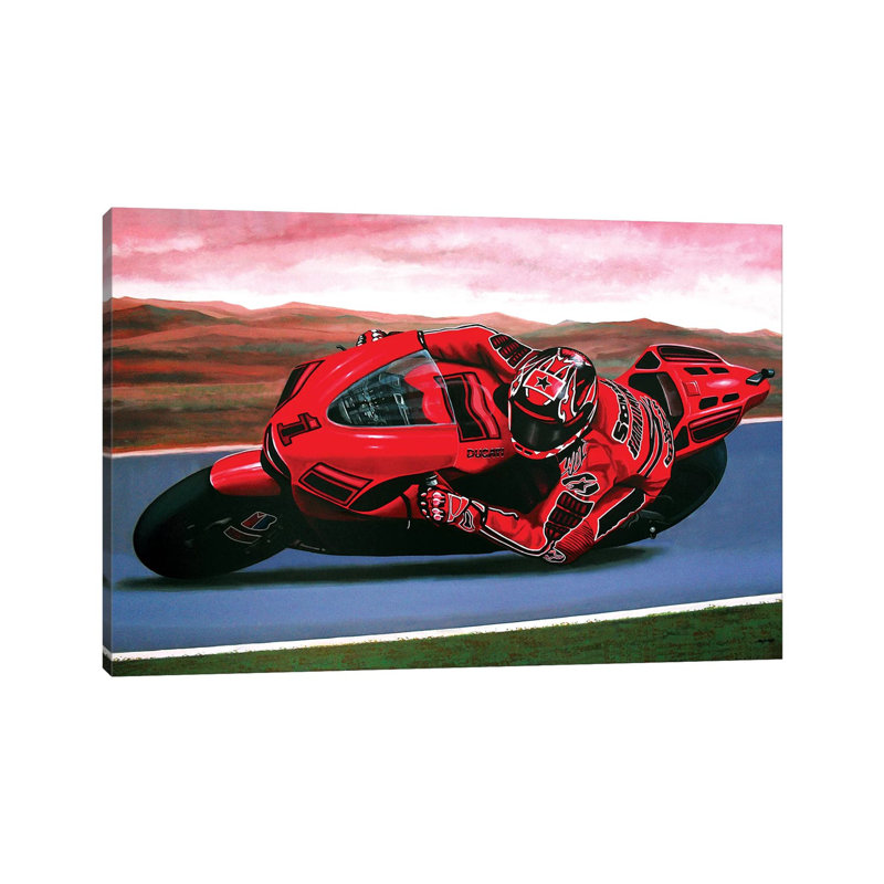 Casey Stoner On Ducati by Paul Meijering - Painting on Canvas, Wrapped Canvas, 20.32 cm H x 30.48 cm W