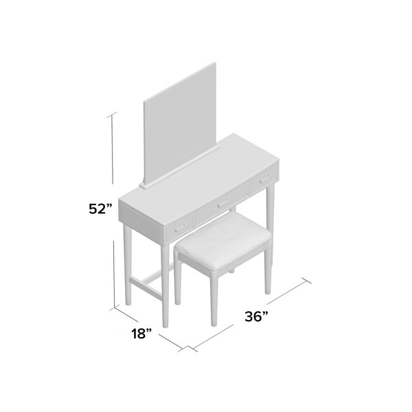Red Barrel Studio® Simen Wood Three Drawer Mirror Stand Vanity with Stool &  Reviews