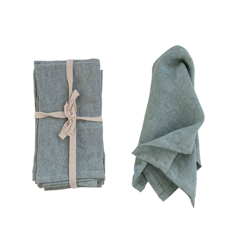 Vernon Square Stonewashed Linen Dinner Napkins for Kitchen Use, Set of 4, 18" x 18", Mint