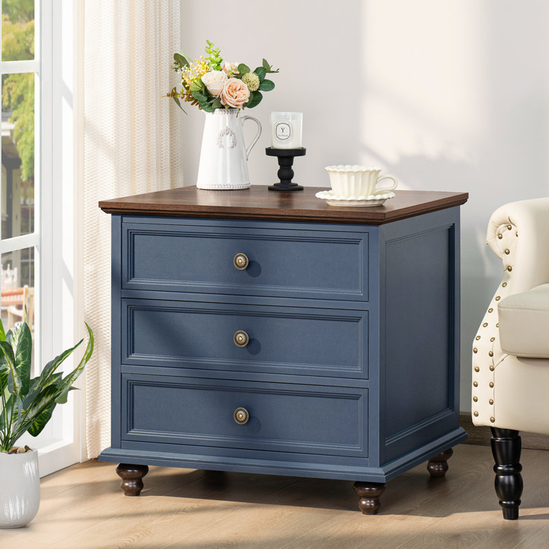 Grande table de chevet 24 po, grande table de bout avec 3 tiroirs et poignée en métal, commode pour la chambre à coucher, commode de table de chevet, table de chevet en bois pour le salon, garde-robe