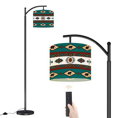 Arc Floor Lamp Southwestern Tribal Bear Geometric Turquoise Rust Cream Arrows Native Floor Lamps with Remote LED Lights Adjustable Lamp Shades Tall Standing Lamps for Reading Office Living Room