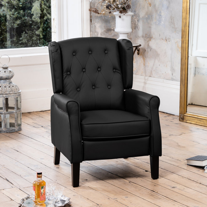 Aloysia 70cm Wide Faux Leather Wing Chair Recliner, Black