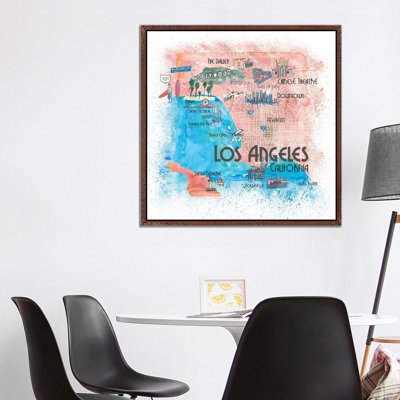 Los Angeles USA Illustrated Map 1 Piece Painting on Canvas