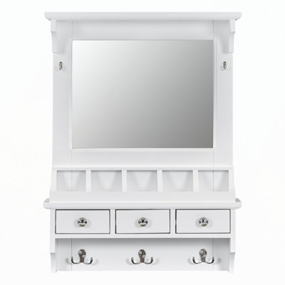 Floating Makeup Vanity with Big Mirror, Wall-Mounted Storage Organizer, Space-Saving Home Solution for Small Spaces, White