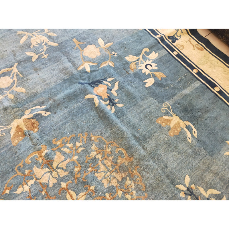 Antique Light Grey Blue Color Medallion Design Peking Chinese Rug