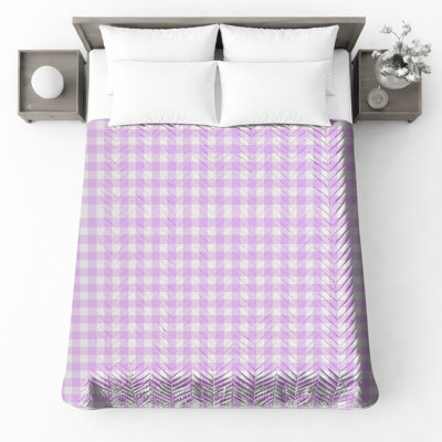 Purple White Gingham Quilted Bedspread All Sizes
