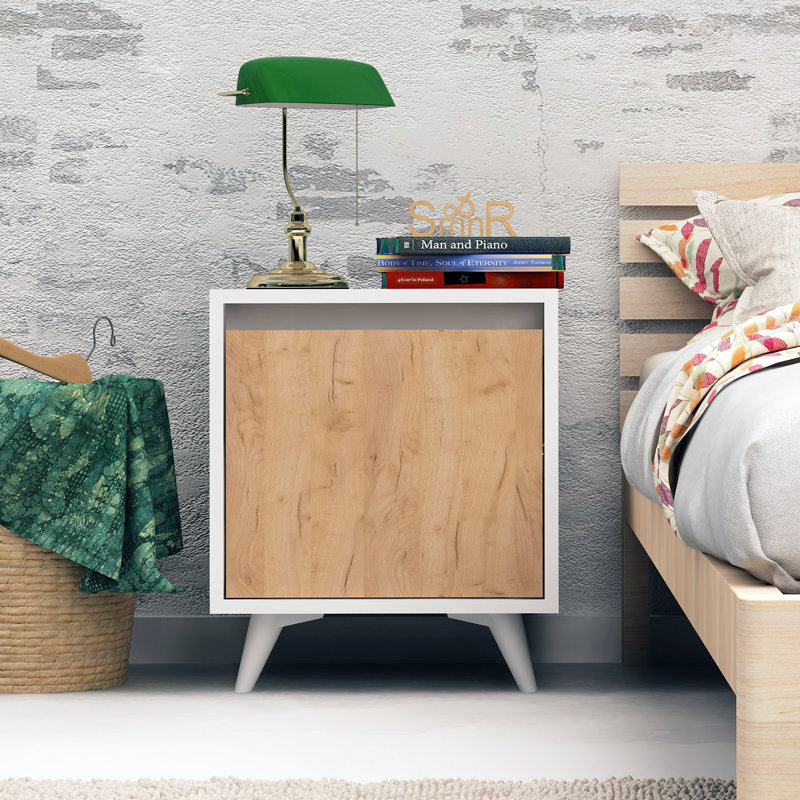 Table de chevet Immanuel en blanc / noyer