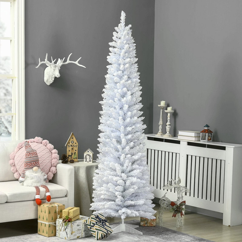 Arbre de Noël artificiel enneigé 7 pi, arbre de Noël mince avec branches réalistes et base en plastique pour la décoration intérieure