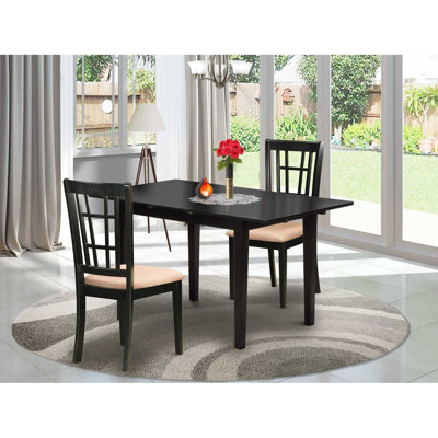 Black Finish Rectangular Solid Wood Top with Butterfly Leaf Dining Table Set