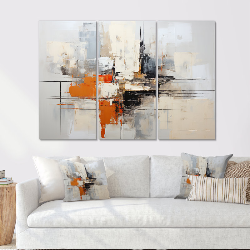 Ensemble de salon moderne et scandinave beige et jaune, Toile tendue, H 32 po x l 48 po x P 1 po