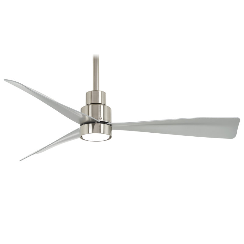 44" Simple 3 - Blade Outdoor Propeller Ceiling Fan with Remote Control, Brushed Nickel