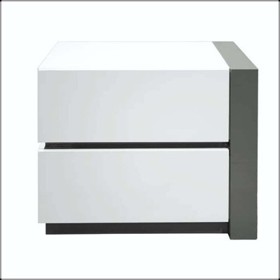 Modern White Lacquer Nightstand with 2 Drawers