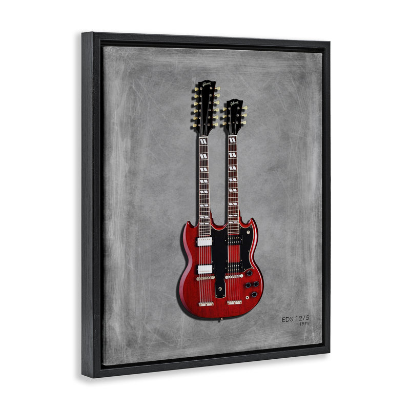 Cadre flottant rouge à double manche pour guitare, design par Mark Rogan, H 31 po x l 25 po, Cadre flottant noir de jais