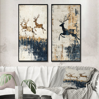 Ensemble de 2 pièces d'art mural bleu et brun en vol pendant Noël I - Noël père Noël