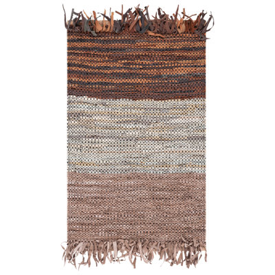 Tapis gris / rouille en cuir / coton tissé à la main Grunwald
