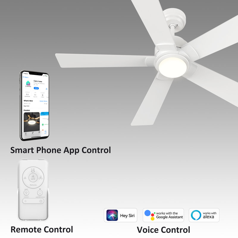 Smart Ceiling Fan With Remote, Light Kit, Works With Google Assistant And Amazon Alexa,Siri Shortcut., White, 48"