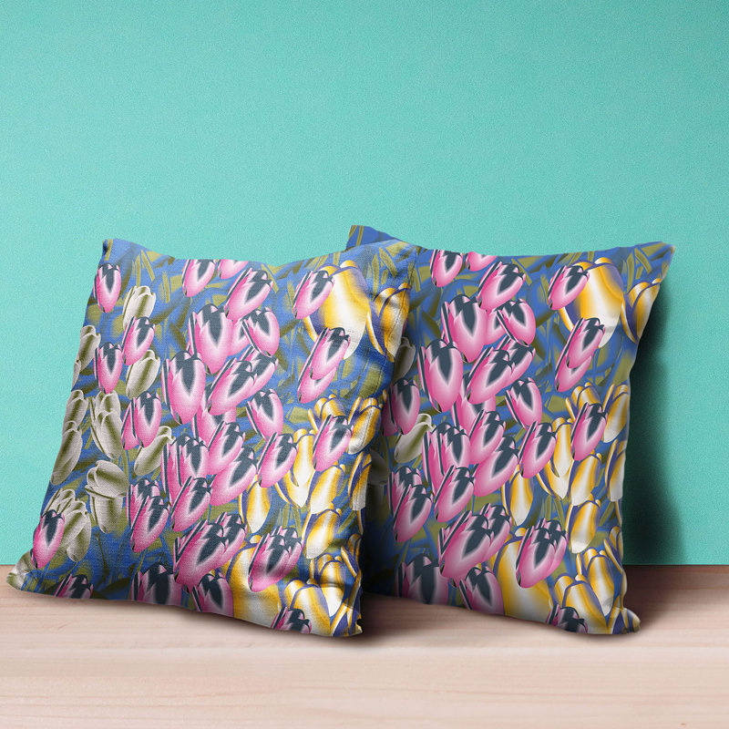 Tulip Bouquet Multicolor Suede 18" Square Throw Pillow