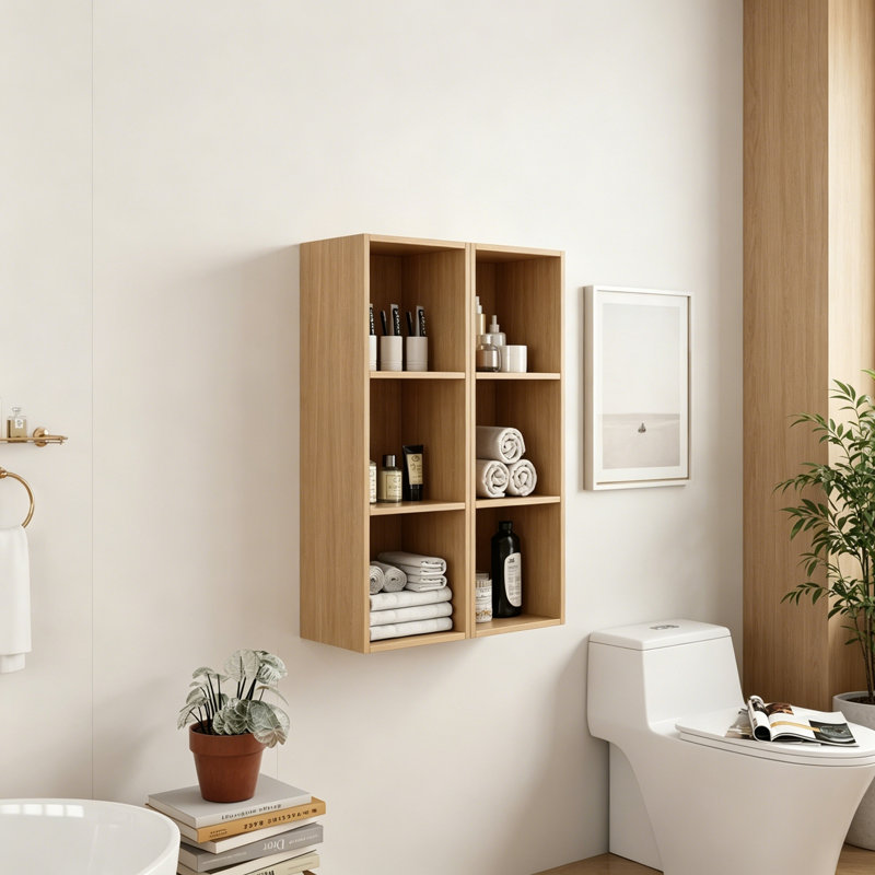 Armoire de rangement murale avec tablettes ouvertes, Naturel
