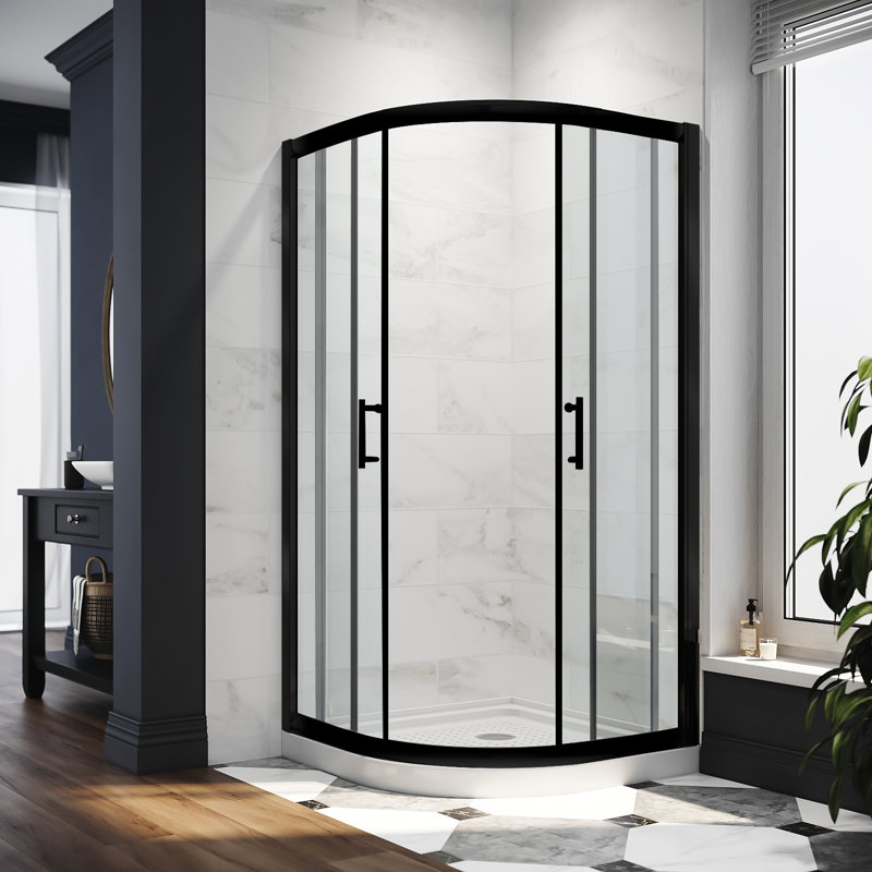 Cabine de douche ronde encadrée avec verre transparent 1/4 po P 36,5 po x l 36,5 po x H 72 po, Noir mat