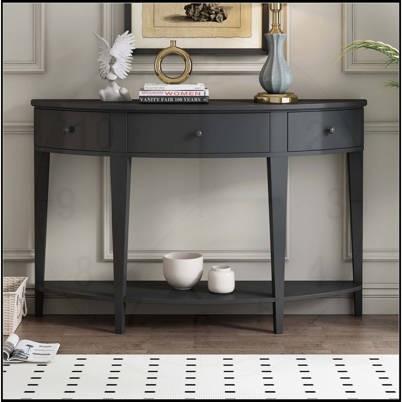 Modern Curved Console Table with Multiple Storage Options for Various Rooms, Black