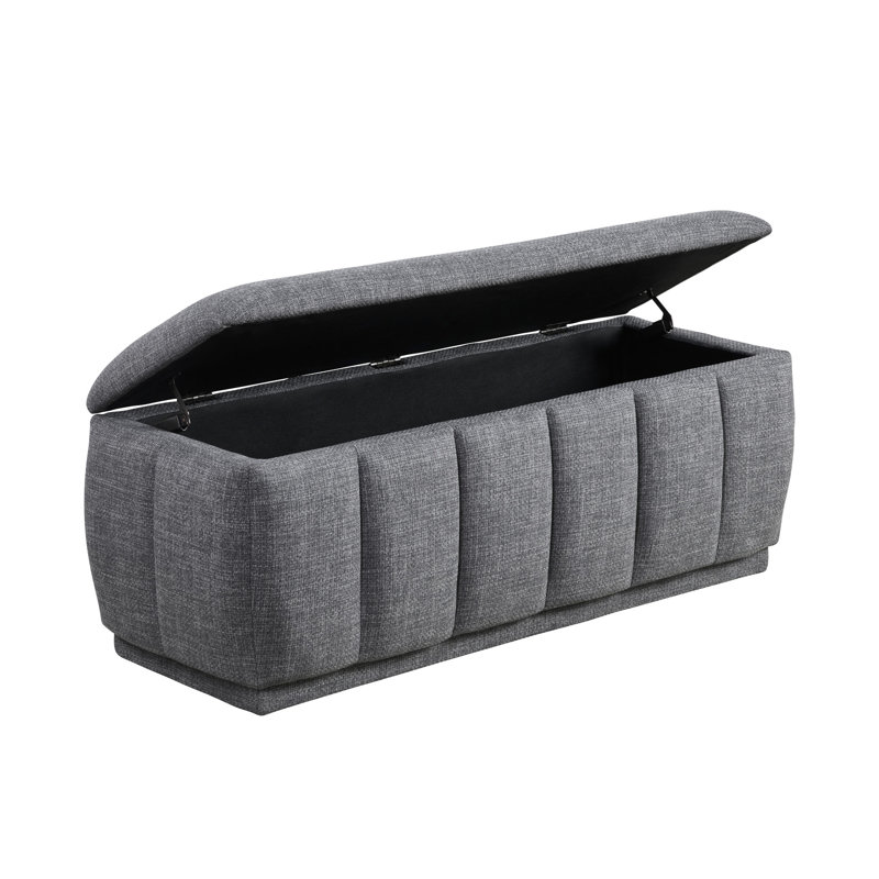 Banc de rangement gris avec structure en contreplaqué et coussin en mousse souple moderne pour diverses pièces