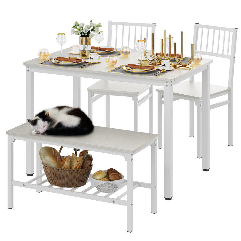 Ensemble repas pour 4 personnes Kennett, H 29,53 po x L 43,31 po x l 27,4 po, Blanc, Beige