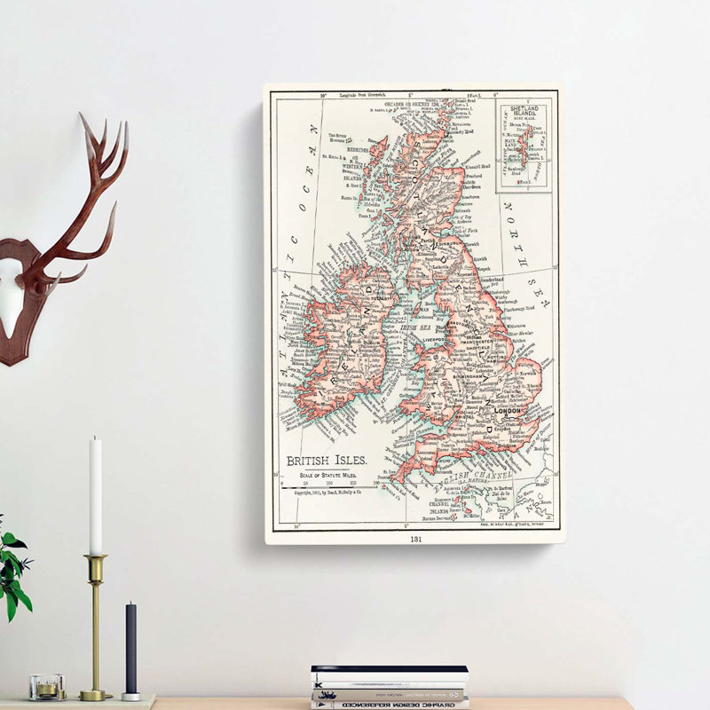 Vintage Map Of The British Isles - Single Picture Frame Print, Wrapped Canvas, 76cm H x 50cm W x 3cm D