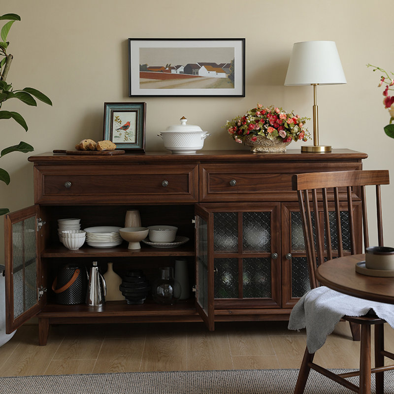 Buffet simple en bois de noyer noir, H 35,43 po x l 62,99 po x P 16,53 po