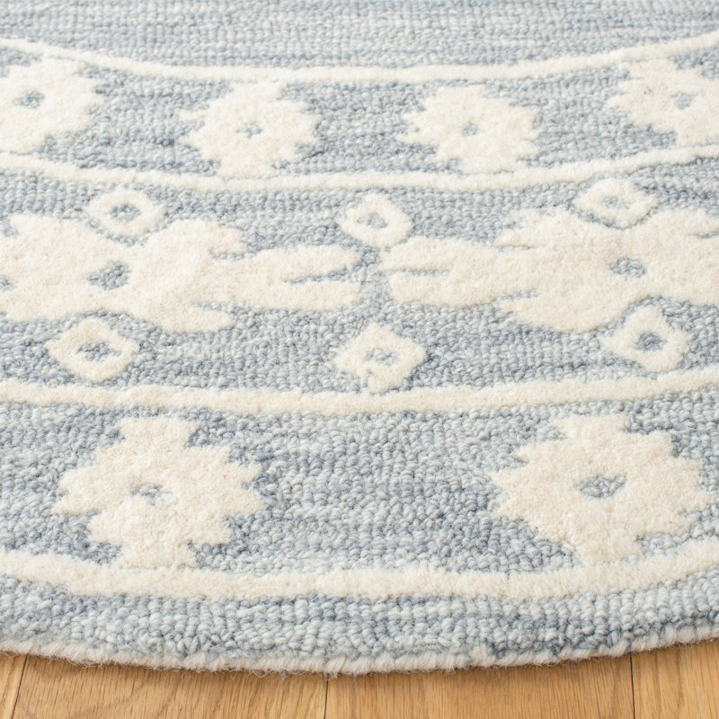 Tapis gris clair en laine / coton touffeté à la main, Rectangle 3 pi x 5 pi