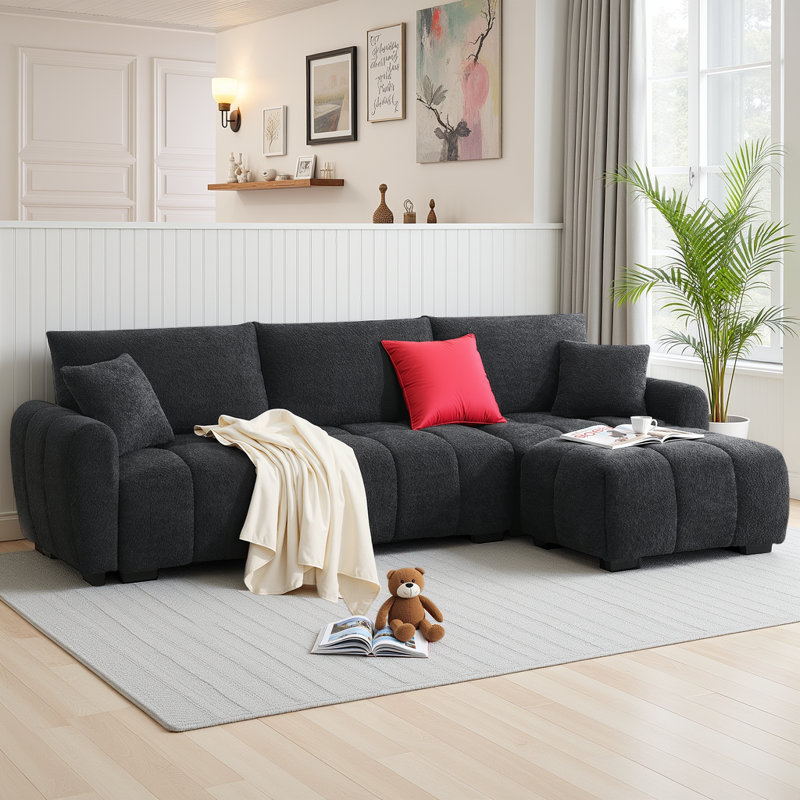 Canapé modulaire en forme de L de LoopLux, Bouclé noir