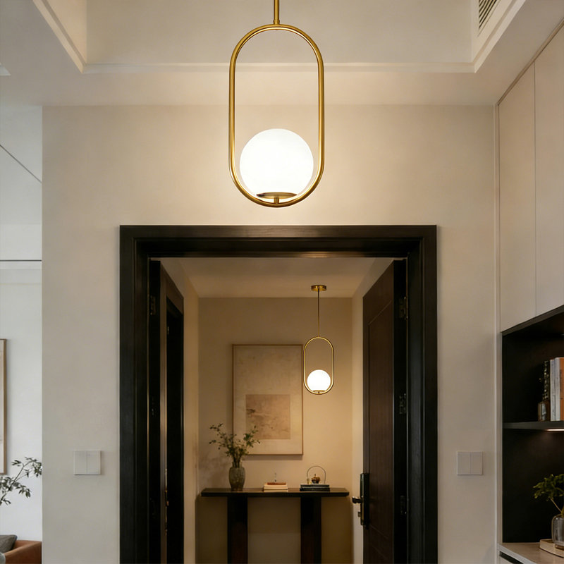 Ensemble de 2 luminaires suspendus ovales dorés en verre opale - hauteur réglable câblé pour îlot de cuisine, salle à manger, chambre à coucher