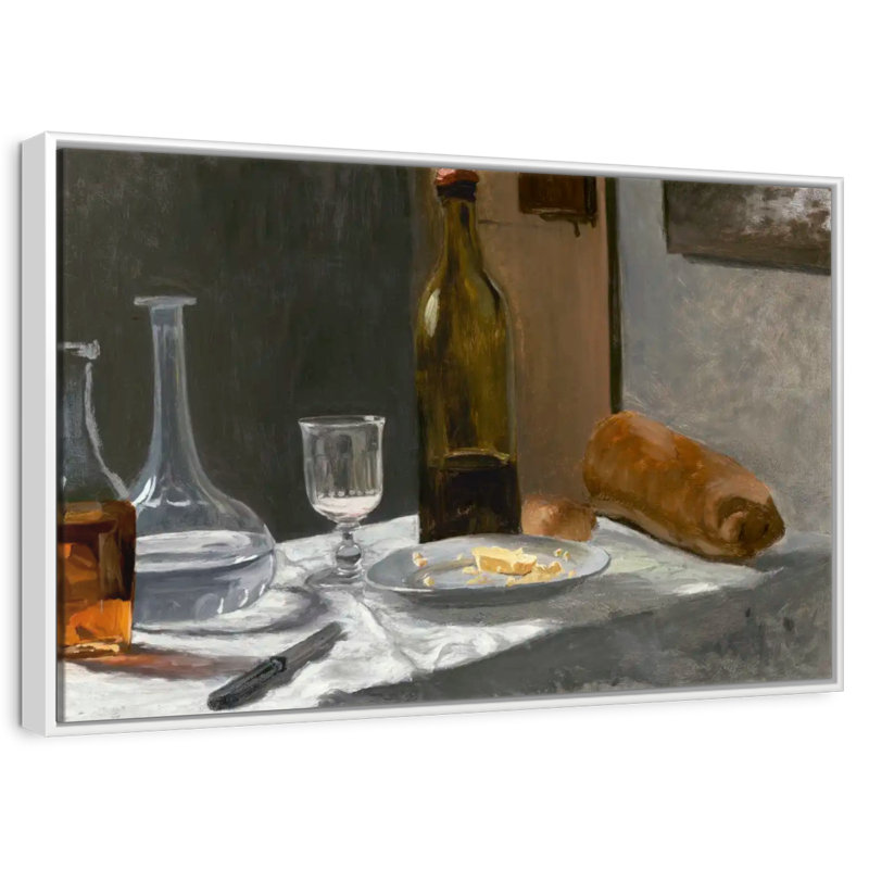 Nature morte avec carafe à pain et vin 1862-1863, 43 po x 29 po, Cadre flottant blanc