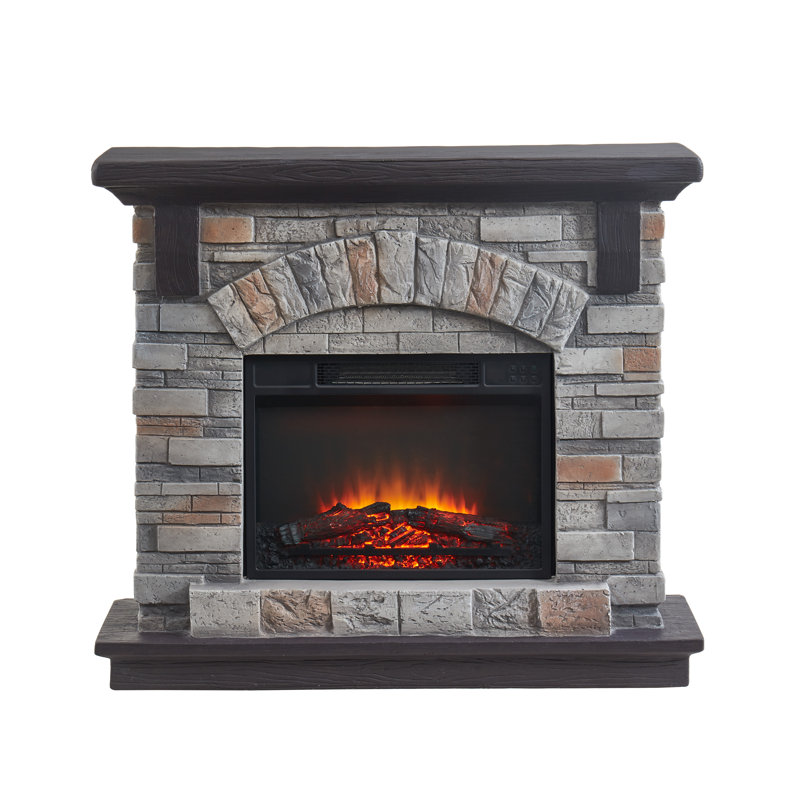 28'’ Electric Fireplace With Faux Stone Mantle, 40" H x 45" W x 11.5" D, Gray