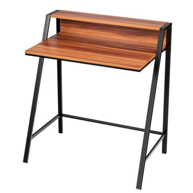 Petit bureau d'ordinateur à 2 niveaux avec structure en fer