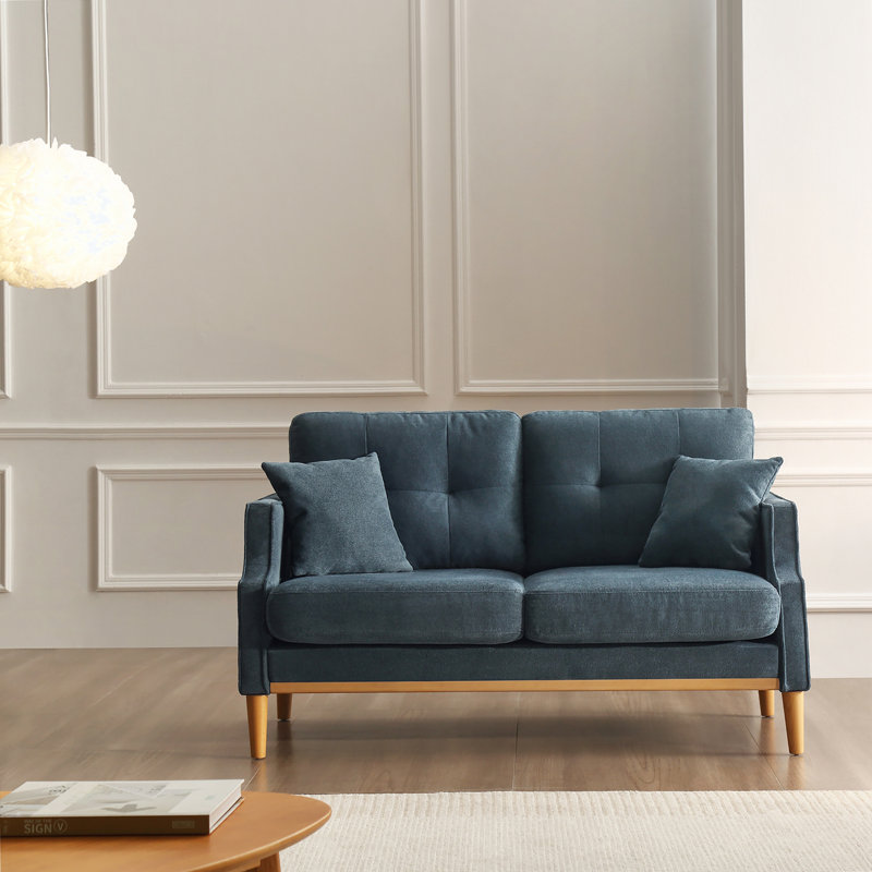Causeuse standard à accoudoirs encastrés Anstalla, H 35,03 po x l 56,7 po x P 31,9 po, 100% lin bleu bébé en double 2