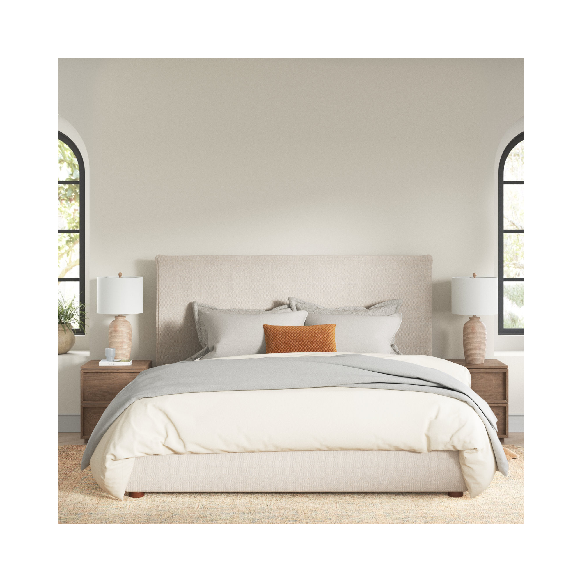 Timothy Upholstered Low Profile Platform Bed, King, 54, Wheat Basketweave