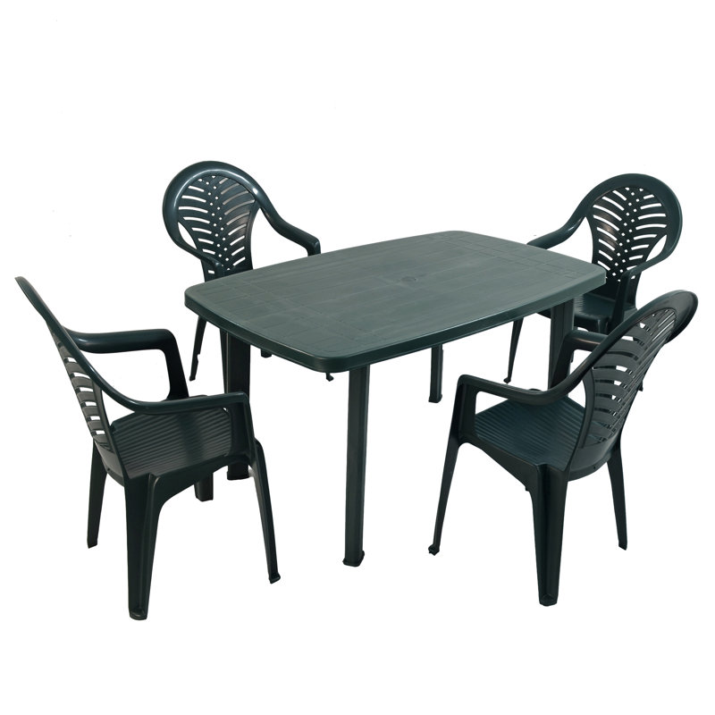 Rimini Rectangular Table with 4 Chairs Garden Set, Green