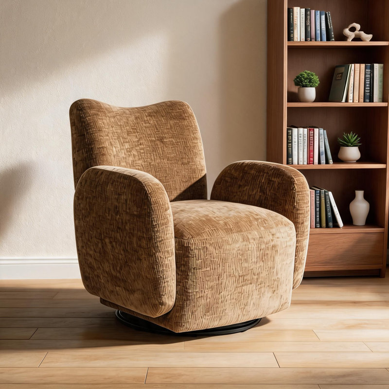 Fauteuil d'appoint pivotant à 360 ° en chenille brun chaud pour le salon, le bureau et les espaces de loisirs