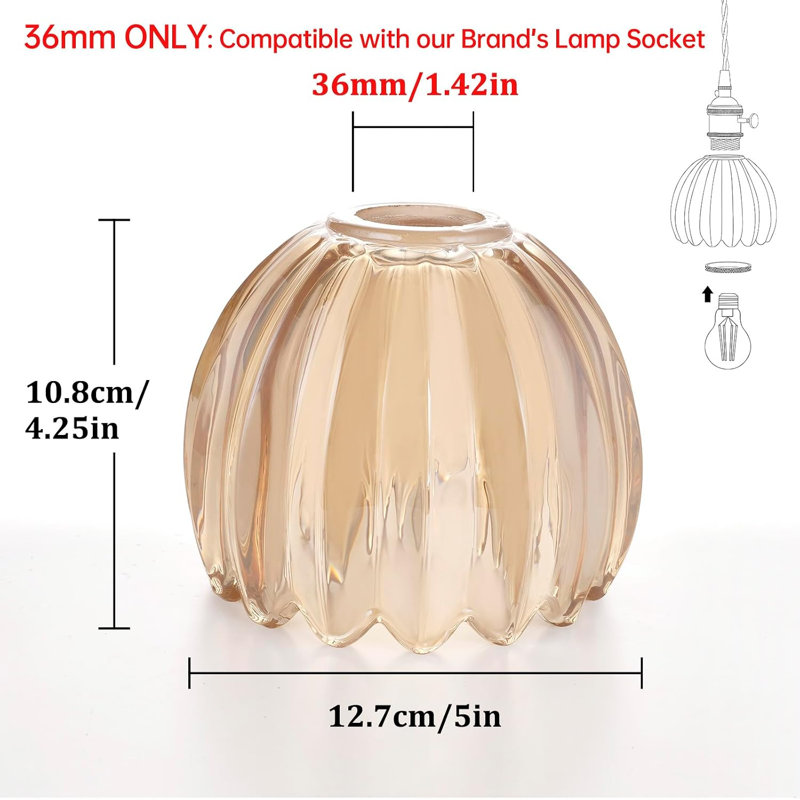 Abat-jour tulipe en verre ambré (1 paquet), diamètre d'ouverture de 3,6 cm, épais et résistant, pour applique murale, suspension, plafonnier et lustre.