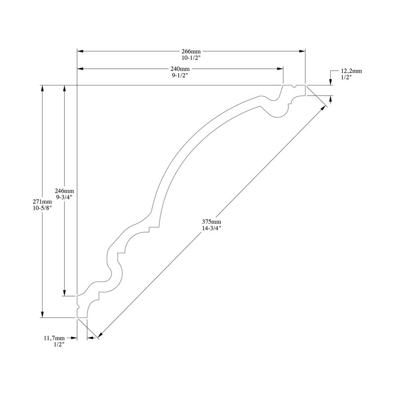 Moulure couronnée en polyuréthane blanc uni apprêté 10-1 / 4 po x 10-5 / 8 po x 78-3 / 4 po