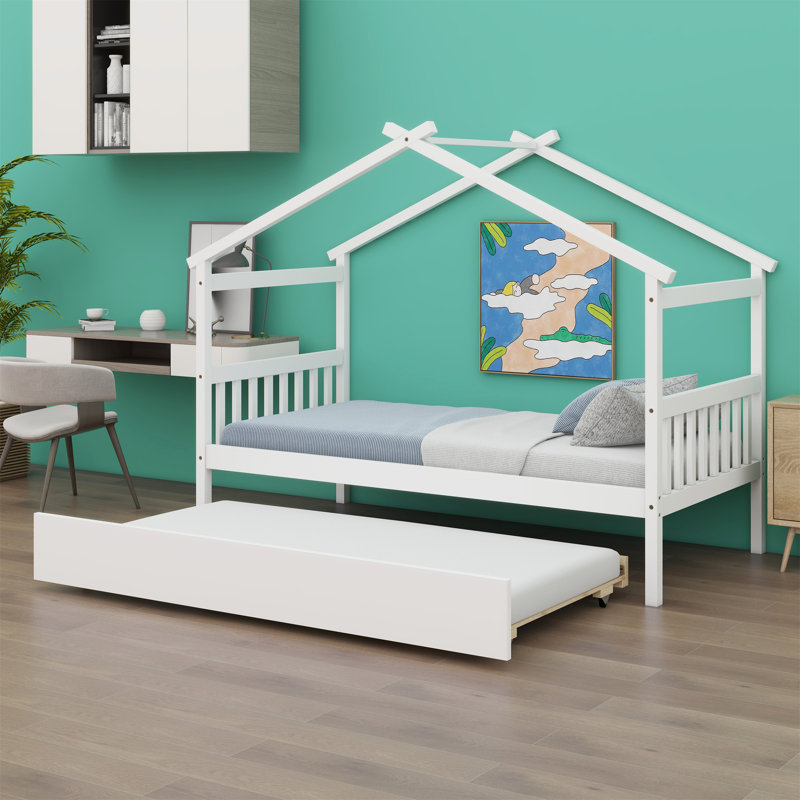Lit en bois avec lit gigogne, Blanc