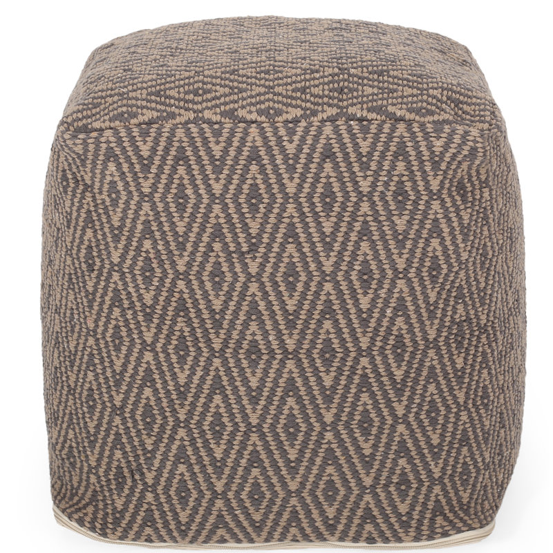 Mulvaney Upholstered Pouf, Dark Gray/Brown