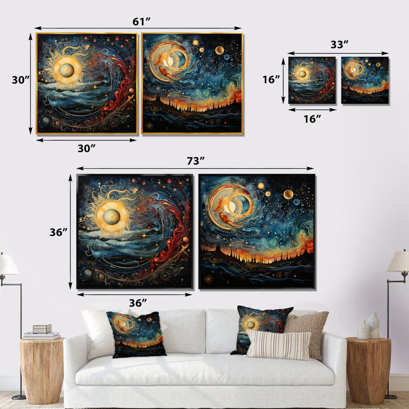 «Celestial Astrology Galaxy Collage I», ensemble d'art mural sur toile Astrology, Toile tendue, H 16 po x l 33 po x P 1 po