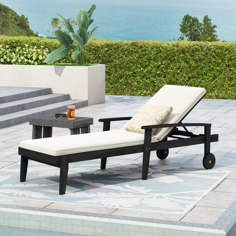 Outdoor Chaise Lounge, Beige, Black