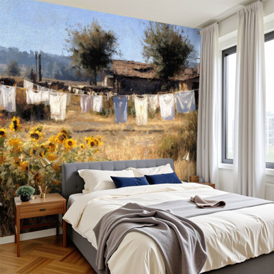 Papier peint adhésif peler et coller, paysage doré doux, ombres douces 100 po x l 144 po, papier mural amovible en PVC, autocollant pour chambre à coucher, bureau à domicile